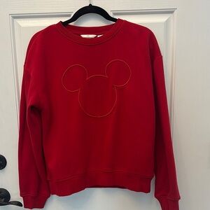 Disney Red H&M Mickey Mouse Crew Neck Sweatshirt